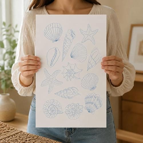 3Pcs Blue Coastal Unframed Canvas Wall Art, Preppy Beach Summer Decor | Palm Tree & Bikini Seashell Line Art, Minimal Nautical Theme, Flexible Frame, for Hallway, Bedroom & Living Room Decor thumbnail 5