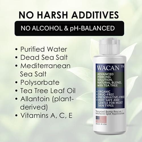 WACAN Tea Tree Piercing Bump Solution, Targeted Saline Piercing Aftercare Cleaner for Nose, Ear & Cartilage Piercing Bumps thumbnail 2