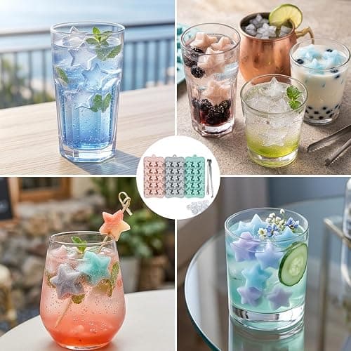 3PCS Star Ice Cube Trays, Mini Star Ice Cube Trays, Unique Moulds with a Tweezer, for Home Cooks and Beverage Decorators, in Pink, Grey and Blue thumbnail 7