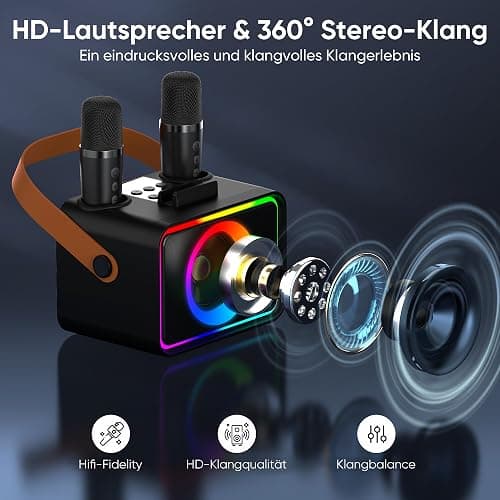 [2025] Karaoke Maschine 2 Mikrofonen: Karaoke Anlage mit 2 Karaoke Mikrofonen - Tragbare Bluetooth Karaoke Box Lautsprecher für Erwachsene Kinder Live-Mischpulte Geschenk für Weihnachten Geburtstag thumbnail 2