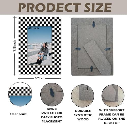 EDQAWN Black and White Checkered Picture Frame, Modern Geometric Pattern Frame for 4x6 Inches Photo, Display on Table Top Desk, Black and White Racing Flag Picture Frames thumbnail 3