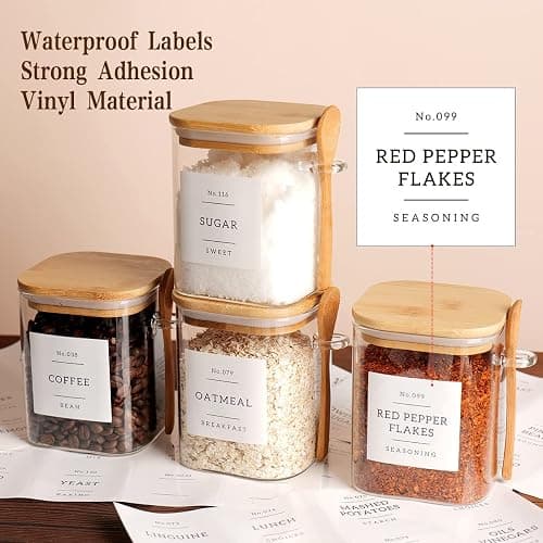 CZZGSM Set of 4 Square Glass Jar with Bamboo Lids and Spoons – Airtight 27 oz Borosilicate Glass Food Storage Contaienrs with 132 Kitchen Pantry Labels for Coffee, Tea, Sugar thumbnail 4
