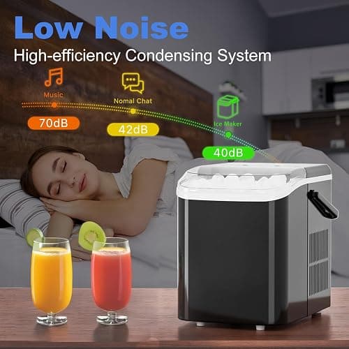 NEWBULIG Ice Makers Countertop with Handle, Portable Ice Machine, 9 Bullet Cubes in 6 Mins, 26lbs in 24Hrs, Auto-Cleaning, with Basket and Scoop, for Home, Kitchen, RV, Camping, Black thumbnail 7