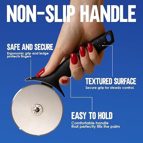 KitchenStar Pizza Cutter Wheel - 304 Stainless Steel Slicer Knife with Super Sharp Blade, Anti-Wobble Axle Mechanism, Ergonomic Non-Slip Handle & Protective Cover, Dishwasher Safe thumbnail 4