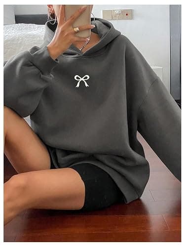 SOLY HUX Oversized Hoodies for Women Bow Print Hooded Sweatshirt Drop Shoulder Long Sleeve Loose Pullover Top thumbnail 3