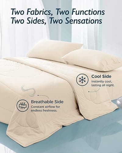 Breescape Cooling Comforter Throw Size - BlendTek™ Q-Max>0.46 Tech, Breathable Blanket for Hot Sleepers & Night Sweats Relief, Premium Lightweight Summer Bedding, 52x72 Inches, Ivory thumbnail 2