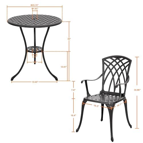 NUU GARDEN Bistro Set 3 Piece Outdoor All Weather Cast Aluminum Patio Bistro Set Patio Table and Chairs Set of 2 with Umbrella Hole for Backyard, Balcony, Front Porch, Lawn, Black thumbnail 3