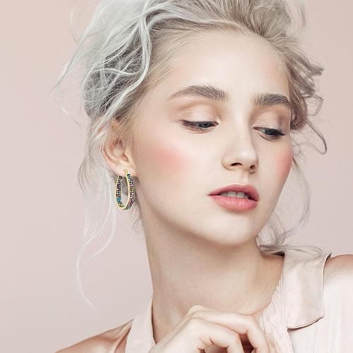 Crystal Hoop Earrings - Silver Plated Inside Out Oval Shape Hoop Earrings for Women, 1.2 Inch - Gold Plated MIX thumbnail 3