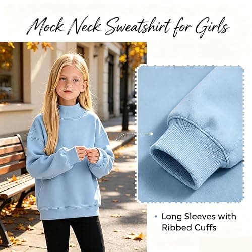 Mock Neck Sweatshirt for Girls Turtleneck Sweater Long Sleeve Pullover Tops | Back To School Outfits,3-16 Years,Cute Preppy Mock Neck Sweatshirt Oversized Cute Fleece Y2K Tunic Tops Fall Trendy Clothes thumbnail 5