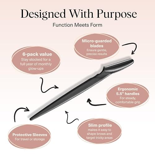 Kitsch Dermaplane Razor for Women Face – Face Razors for Women & Men, Eyebrow Trimmer & Face Shaver – Exfoliating Facial Razor & Skin Care Tool for Smoother Skin - Black, 6 pcs thumbnail 4