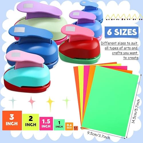 CHENGU 6 Pcs Square Punch Set 3in/2in/1.5in/1in/0.6in/0.3in Scrapbook Hole Punchers Crafting with 10 Sticker Paper Square Cutter Scrapbook for Office Supplies DIY Albums Photos(Multicolor) thumbnail 2