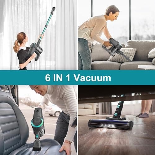 DEVOAC N300 Cordless Vacuum Cleaner, 6 in 1 Lightweight Stick Vacuum, 2200mAh Battery Up to 40mins Runtime, Powerful Handheld Vacuum for Hard Floor Rug Pet Hair Home Dorm (Waterfall) - Waterfall thumbnail 5