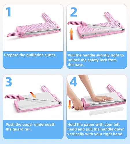 Firbon 12" Guillotine Paper Cutter with Hidden Ruler, Compact Heavy Duty 12-Sheet Capacity Trimmer for Cardstock, Photos, Scrapbooking, Office, Classroom, Studio (Pink) thumbnail 8