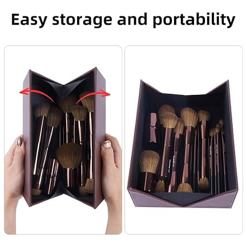 MAANGE 20 Pcs Makeup Brushes with Gift Box, Double-End Multi-functional Makeup Brushes for Blending Liquid Powder Concealer Cream Blush Buffe,Dark Brown thumbnail 7
