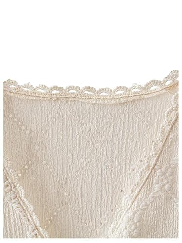 COZYEASE Women's Floral Embroidered Button Down Blouse Frill Trim Short Puff Sleeve V Neck Vacation Shirts thumbnail 3