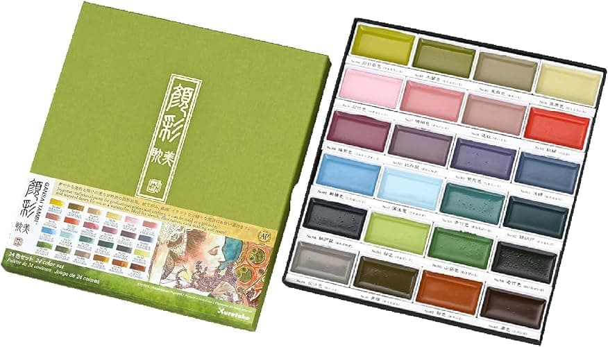 Kuretake GANSAI TAMBI Watercolor Paint Set 24 Colors II - Art nouveau, Professional-quality art supplies for artists adult painting aketching, Non-Toxic, Made in Japan - Image 1