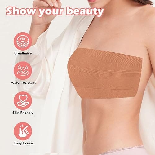 Mciotk Boob Tape Kit for Large Breast Lift,2 Pcs Nipple Covers & Breathable Body Tape,Invisible Adhesive Bra Tape A-G,Beige thumbnail 5
