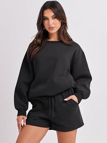 ANRABESS Women 2 Piece Outfits Sweat Shorts Sets 2025 Oversized Casual Lounge Matching Set Sweatsuit Tracksuit Fall Clothes thumbnail 2