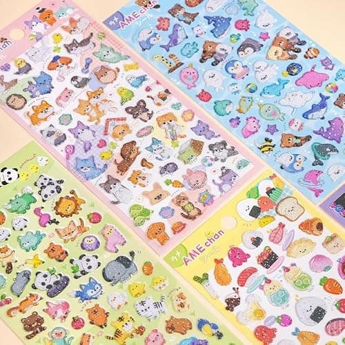 3D Cute Puffy Stickers 6 Sheets Kawaii Tiny Stickers Animal Puff Sticker Cartoon Design Glitter Sticker for Kids Adults Scrapbooks Laptops Phone Cases Journal thumbnail 3