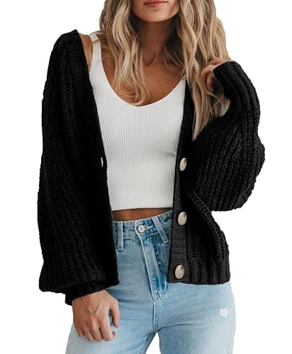PRETTYGARDEN Women's Chunky Knit Open Front Sweater Long Sleeve Button Loose Short Cardigan Outerwear Coats - Image 1