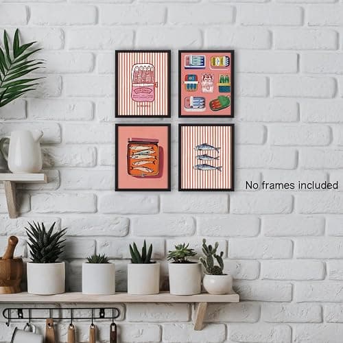 NaZaUK Kawaii Style Sardine Decor, Vintage Sardines Fish Wall Art Prints, Retro Ocean Fish Wall Art Posters for Home Kitchen Dining Room Beach House Decor, 8x10 Unframed Set of 4 thumbnail 6