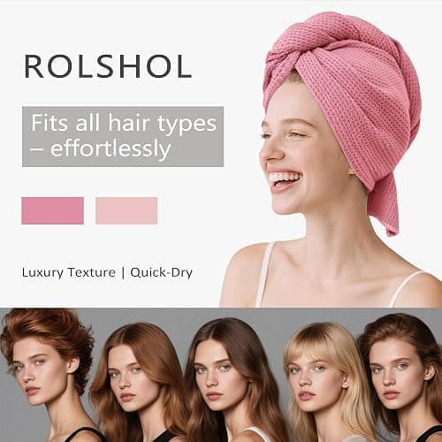 ROLSHOL 2 Pack Microfiber Hair Towel Wrap for Women, 32" x 11" Waffle Weave Hair Plopping Towel for Curly, Long & Thick Hair, Anti-Frizz Hair Turbans for Wet Hair (Light Pink,Coral Pink) thumbnail 7