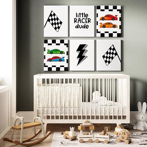 Race Car Wall Art Pictures Boys Room Wall Decor Nursery Toddler Canvas Wall Art Kids Playroom Art Prints Boys Race Car Poster Nursery Artwork Set of 6 for Bedroom 8x10 Inch Framed thumbnail 6