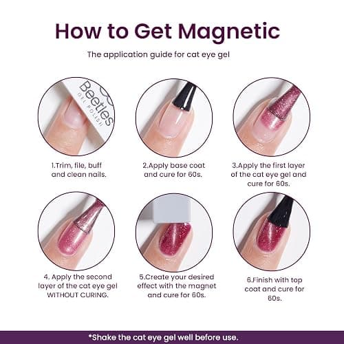 Beetles Cat Eye Gel Nail Polish Set, 6 Colors Stunning Magnetic Effect Nail | Brown Purple Glitter Nude Sparkle Champagne Burgundy Gold lavender U v Gel Polish Art Design Gifts for Women thumbnail 6