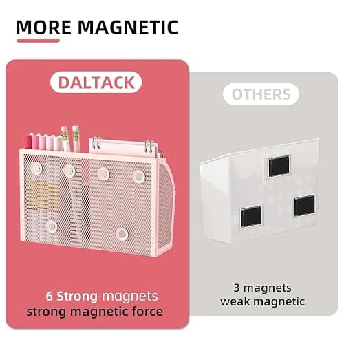 DALTACK Magnetic Pencil Holder - 3-Grid Mesh Pen Holder for Whiteboard, Refrigerator, Locker & Office - Pink thumbnail 6