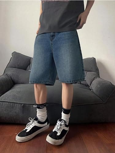 LuminBlaze Mens Baggy Jean Shorts Loose Fit Vintage Wide Leg Jorts Y2K Streetwear Hip Hop Casual Denim Shorts thumbnail 7