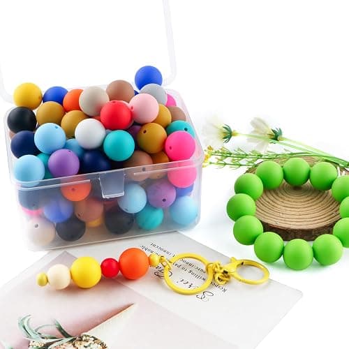HHCFAST 64Pcs 19mm Silicone Beads for Keychain Making and Bracelet Making,16 Colors Round Silicone Beads for Pens（Multicolor） thumbnail 2
