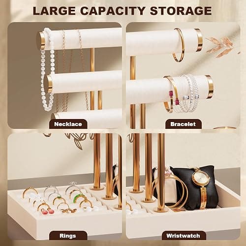 Abiglifty 3 Tier Necklace Holder Display, Jewelry Organizer, Jewelry Stand, Bracelet Display, Necklace Organizer, Bracelet holder, Jewelry Display for Necklace, Watches, Rings, Beige thumbnail 4
