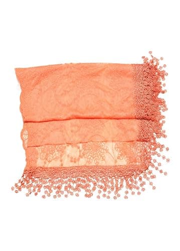 Women's lightweight Feminine Lace teardrop fringe Vintage Mesh Crochet Tassel Scarf for Women thumbnail 4