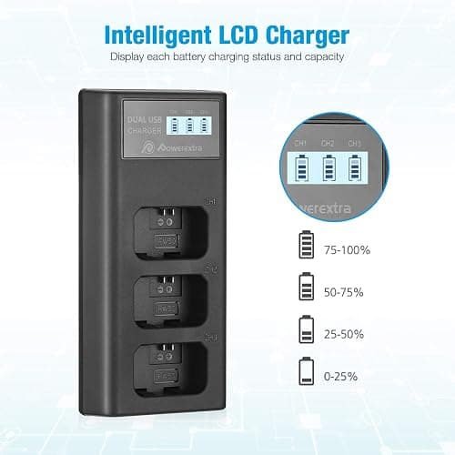 3-Pack NP-FW50 Battery and 3-Slot LCD Charger Compatible with Sony ZV-E10 A6000 A6500 A6300 A7 A7II A7SII A7S A7S2 A7R A7R2 A7RII A55 A510 RX10 RX10II Camera thumbnail 3