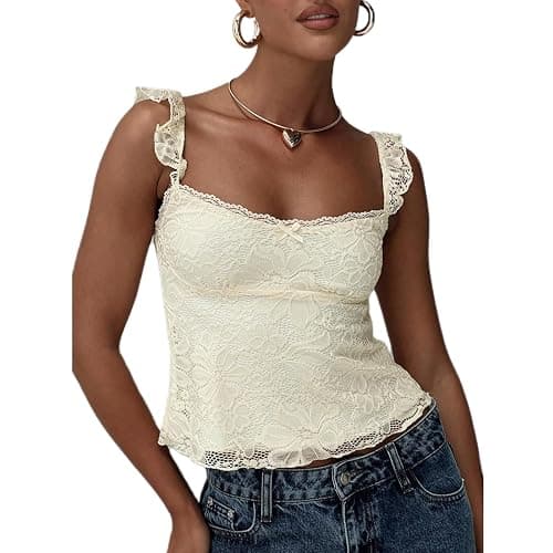 Meihuida Women's Lace Babydoll Cap Sleeve Tank Top - Image 1