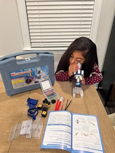 58-Piece Kids Microscope Kit - 100X-1200X Magnification Metal Microscope with LED Light & Slides, Portable Science Set with Carry Case, STEM Learning Toy for Kids Ages 5-12, Birthday Christmas Gift thumbnail 6