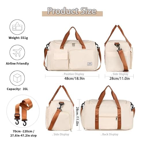FIORETTO Women's Gym Duffle Bag with Shoes Compartment, 37L Capacity, Ideal for Travel, Gym, Sports, Duffel, Weekender thumbnail 3