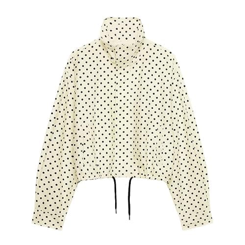 JoinQueen Women Polka Dot Jacket Stand Collar Cropped Jackets Zip Up Coat Casual Fashion Coat Fall Spring Jacket with Pockets - Image 1