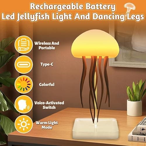 LED Jellyfish Lamp RGB Gradient Jelly Fish Light with Dancing Legs and Touch Sensor Rechargeable Cute Desk Lamp for Bedrooms, Living Room (Hanging + Base) thumbnail 3