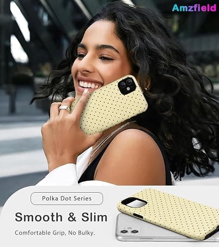 Amzfield for iPhone 12 Case for iPhone 12 Pro Case Cute Polka Dot Aesthetic Design for Women Girls Fall Chic Girly Pretty Dual Layer Hybrid Protection Elegant Case for iPhone 12/12 Pro-Butter Yellow thumbnail 6