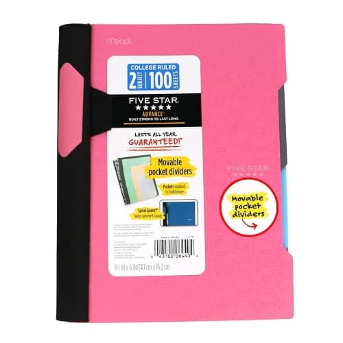 FindTape Five Star Advance Small 2-Subject Spiral Guard Notebook, 6 in. x 9-1/2 in. (Pink) - Image 1