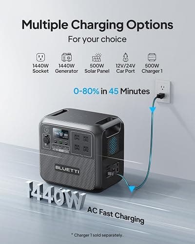 BLUETTI AC180 Portable Power Station 1152Wh 1800W LiFePO4 Solar Generator | Battery Backup w/ 4 1800W (2700W Peak) AC Outlets, 0-80% in 45Min, Fast Charge LFP Power for Camping, Off-grid, Power Outage thumbnail 5