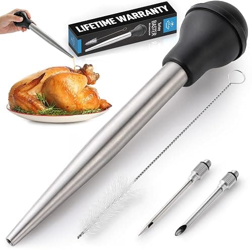 Zulay Kitchen Stainless Steel Turkey Baster for Cooking - Food Grade Metal Baster Syringe & Silicone Suction Bulb - Large Size With 2 Detachable Needles and Cleaning Brush - Image 1