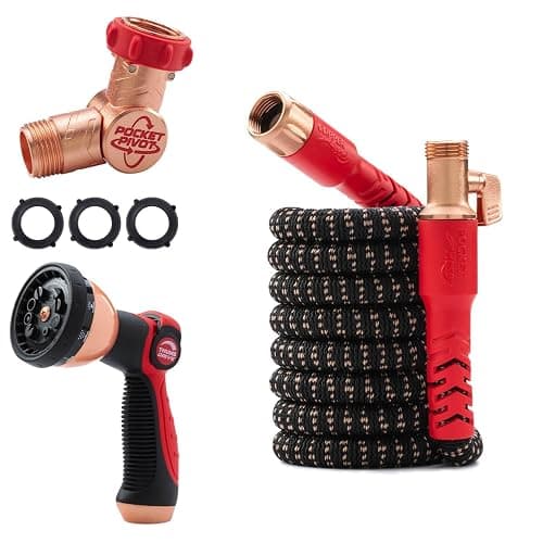 Pocket Hose Copper Head w/New Pocket Pivot Expandable Garden Hose 25 FT, AS SEEN ON TV, Swivels 360°, Advanced Tri-Tex Tubing & Force Field Jacket, 3X Stronger, Lead-Free, No-Kink, Anti-Burst w/APT - Image 1