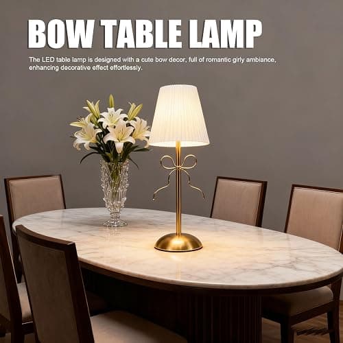 Vikye LED Bow Table Lamp, Cute Bow Decor Touch Control Desk Light with 1200mAh Rechargeable Battery for Bedroom Living Room Nightstand (Yellow) thumbnail 2