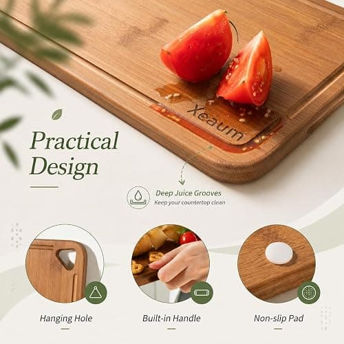 Bamboo Cutting Board 3-Piece Wooden Bread Boards for kitchen | Deep-Carbonized Bamboo Set with Deep-Carbonized Finish & Non-Slip Edges, Size for Meat/Veggie,Cutting Board with Hanging Hole thumbnail 6