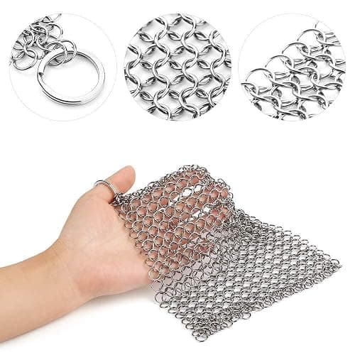 PIBC Cast Iron Cleaner 8"x6" 316L Stainless Steel Chainmail Scrubber for Griddle Skillet Dutch Oven Wok Stainless Steel Pot Cast Iron Pan thumbnail 2