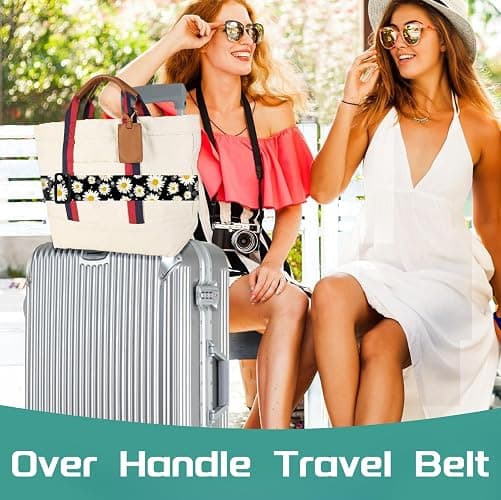 Slohif Luggage Straps for Suitcases Travel Belt Accessories Luggage Connector Identifiers 2 Pack Over Handle with Buckle Unique Nylon Adjustable Strap for Sleeping Bag Car Seat Daisy thumbnail 6