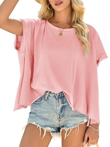 Cicy Bell Women Oversized Batwing Short Sleeve Tops Summer Irregular Hem Casual T Shirts Loose Fit Tees - Image 1