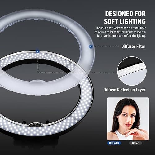 NEEWER Ring Light 18inch Kit: 55W 5600K Professional LED with Stand and Phone Holder, Soft Tube & Bag for Tattoo Lash Extension Barber Makeup Artist Studio Video Photography Lighting, RL-18 thumbnail 5